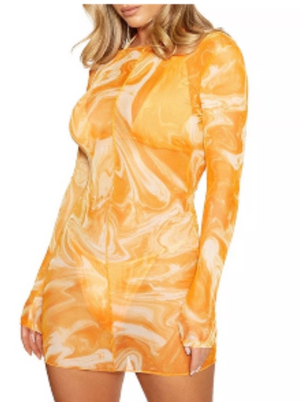 Open-Back Yellow Swirl Mini Dress